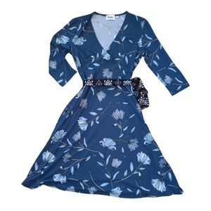 Leota Blue Floral Wrap Dress